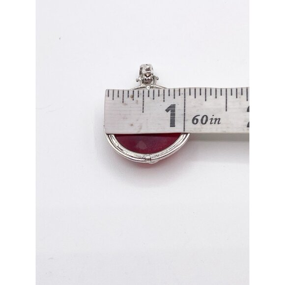 Sterling Silver Carnelian Pendant/Enhancer Floral Overlay Vintage 925 Marked - Picture 7 of 9